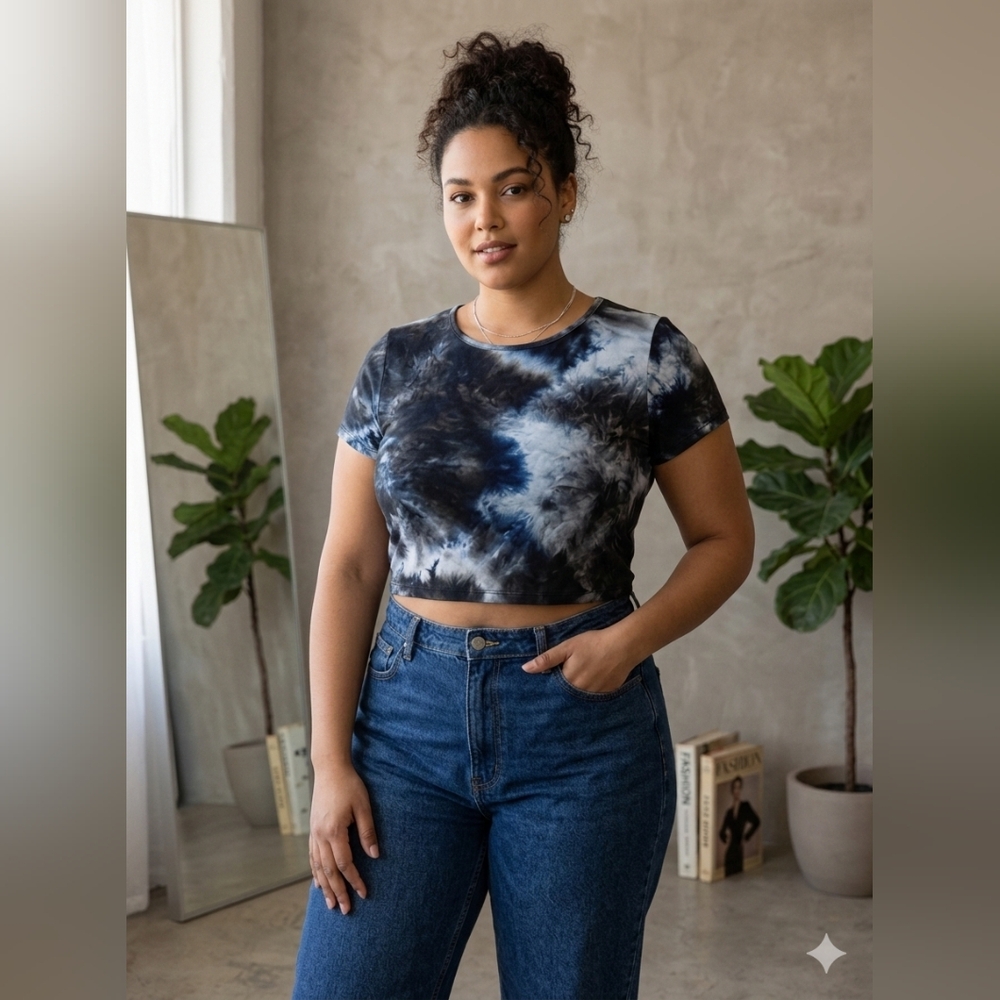 Free Kisses Plus Size Galaxy Tie Dye Crop Top 1X